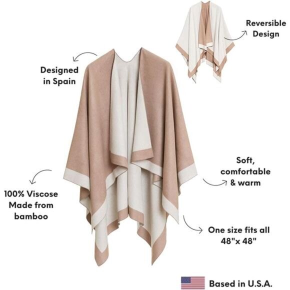 Women's Shawl‎ Wrap Poncho for Cape Ruana for Travel Plane Blanket Reversible - Picture 4 of 6